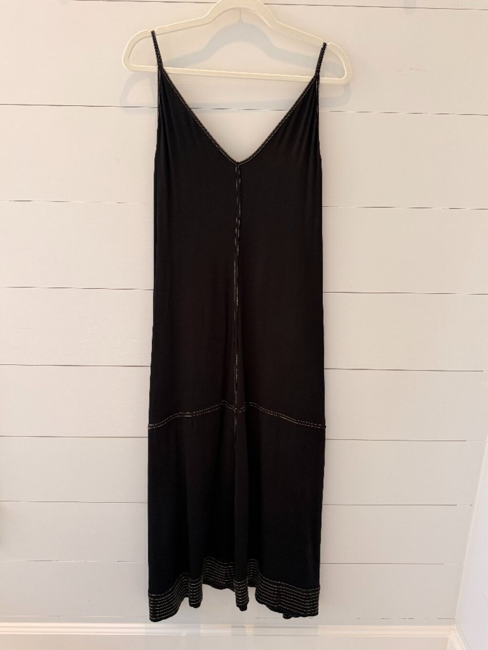 Socialite Contrast Stitch Trapeze Dress in Black/Tan